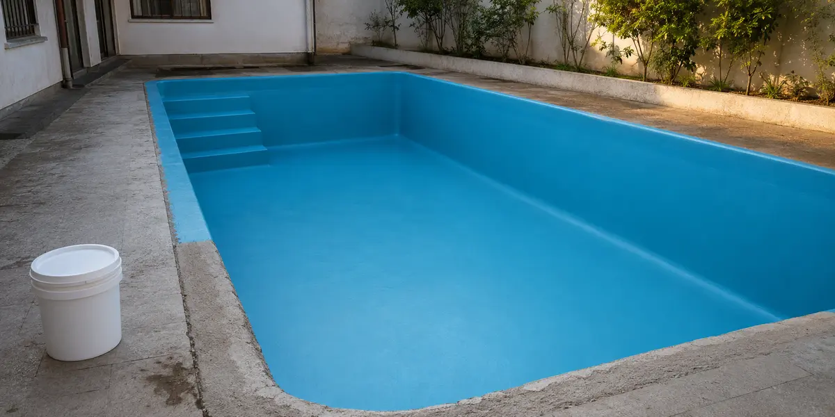استخر بتنی بازسازیشده با پوشش یکپارچه رنگ استخری